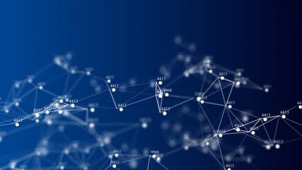 Digital blue background with dots and lines. Big data visualization. Network connection structure. 3D rendering.