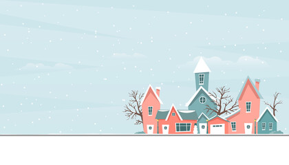Obraz na płótnie Canvas Happy new year and merry Christmas winter old town street. Christmas city. Snowy street. Urban winter landscape. Vector illustration.
