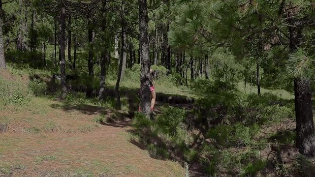 Mujer activa corriendo al aire libre en la monta&ntilde;a, haciendo entrenamiento de resistencia, para un estilo de vida saludable