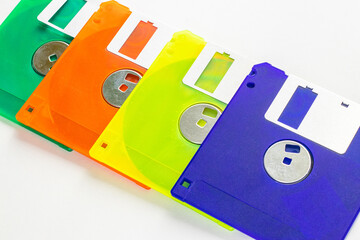 Colorful Floppy Disks on a White Background