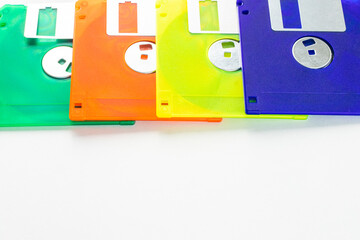 Colorful Floppy Disks on a White Background