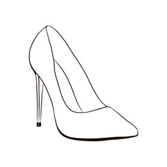 High-heeled shoes. Hand drawn vector illustration, isolated on a white background.