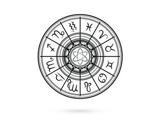 Zodial sign horoscope cirlce on dark blue background. Creative blue background Symbol concept, horoscope graphic trendy design.