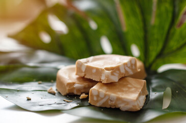handmade soap made from squeezing soap slivers, the concept of spa and self-care at home