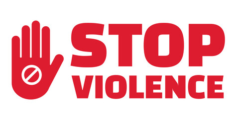 Stop violence text and hand prohibit sign gesture vector.