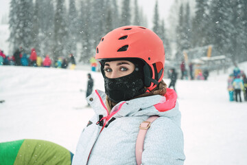 woman with beautiful eyes with ski helmet