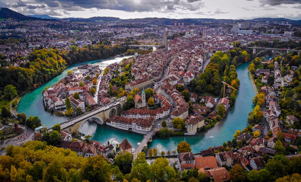 Panoramic view over the city of Bern - the capital city of Switzerland - travel photography