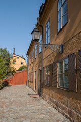 Old houses on the island Djurgården a sunny day