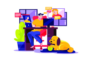 Fototapeta premium Work From Home Vector Illustration concept. Can use for web banner, infographics, hero images. Flat illustration isolated on white background.
