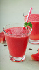 Fresh fresh juice of ripe watermelon in a beautiful glass with a