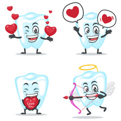 Fototapeta premium vector illustration of character or dental mascot collection set with love or valentine theme