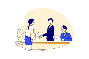 Fototapeta premium Job Interview Vector Illustration concept. Can use for web banner, infographics, hero images. Flat illustration isolated on white background.