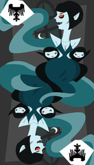 weird sisters Dracula wives playing card illustration vector