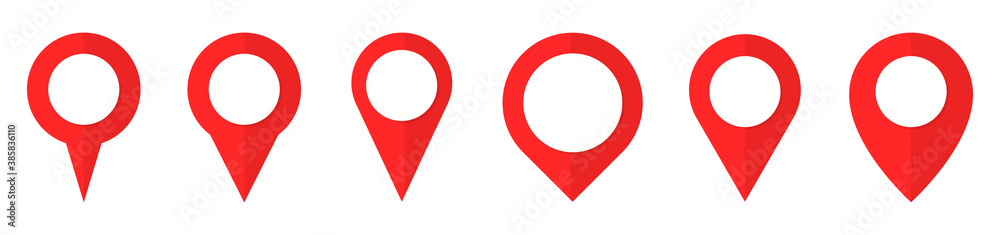 Poster map pin vector icon. collection map markers. set of red circle pointers isolated on white background