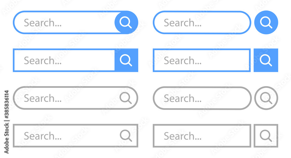 Poster set of search button, ui elements. vector template for browsers with search bar and text field. mode