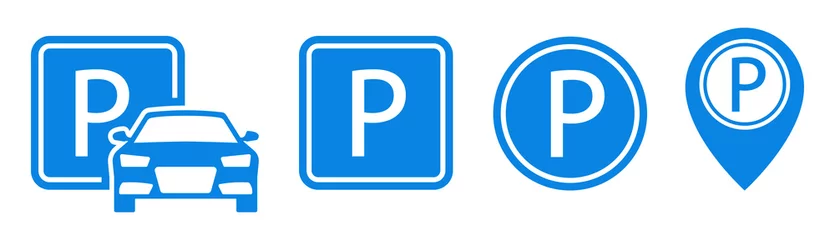 Deurstickers Car parking vector icons. Parking and traffic signs isolated on white background. Vector illustration. © Bohdan