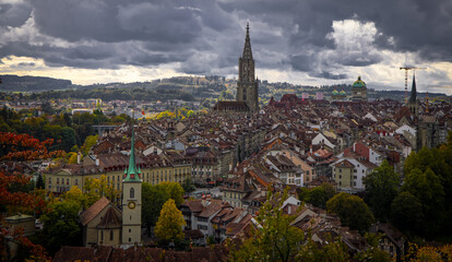 Fototapeta premium Panoramic view over the city of Bern - the capital city of Switzerland - travel photography