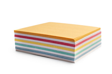 Stack of colorful stickers on white.