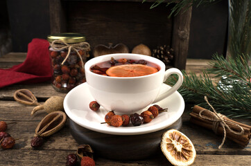 Happy new year 2021 and merry Christmas, hot drink in a mug on a Christmas background. Holiday background.