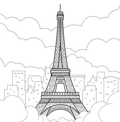 Eiffel Tower in Paris. Linear flat drawing. Vector line illustration