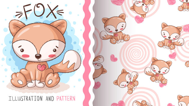 Cute red fox - seamless pattern