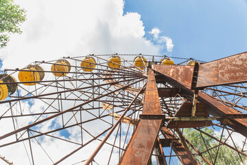 abandoned ferris wheel in Pripyat close up