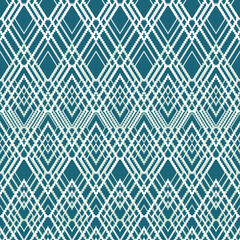 Seamless horizontal geometric white lace pattern on dark background. Pattern with diamonds shapes. Multiplied diamonds.