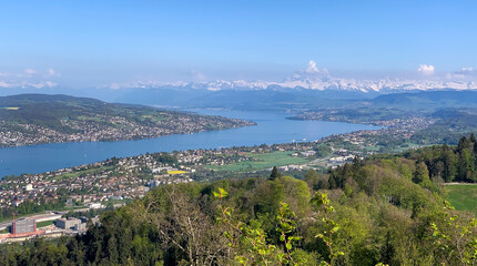 Panoramic view of the Lake Zurich from the Uitliberg hill