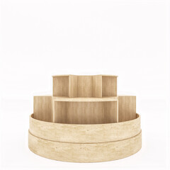 Wooden shelf isolated on white background. 3d render