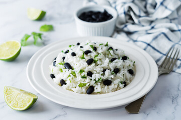 Black bean cilantro lime rice in a plate