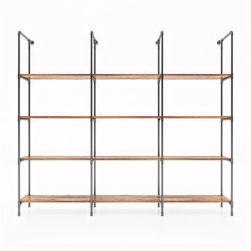 Wooden and metal Rack Shelves Isolated. 3d render
