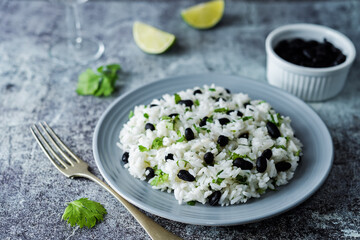 Black bean cilantro lime rice in a plate