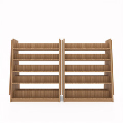 Two empty wooden bookcase. 3d render