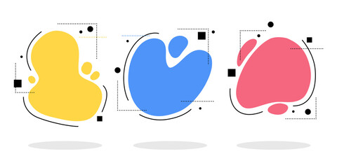 Set of modern abstract shapes for logo, banner, leaflet, flyer, poster. Flat vector geometric liquid forms with place for text, header, title. Design style of different colors on white background.