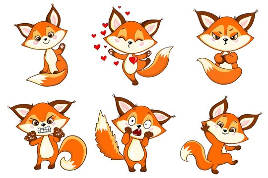 a set of stickers with a little cute fox for printing on baby products, mugs or children souvenirs
