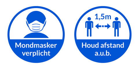 Set of Round Coronavirus Instruction Sticker Signs in Dutch 