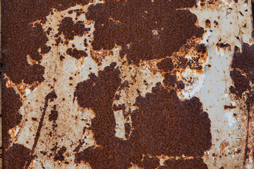 Interesting painted old metal surface with traces of rust, scratches and time damage texture