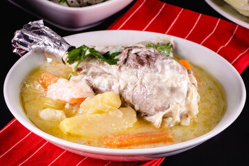 boiled chicken leg with vegetables
