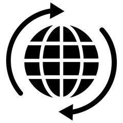 
Globe with circulating arrows symbolising global connections 
