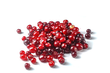 Fresh red cranberries lie on a white background. Isolated