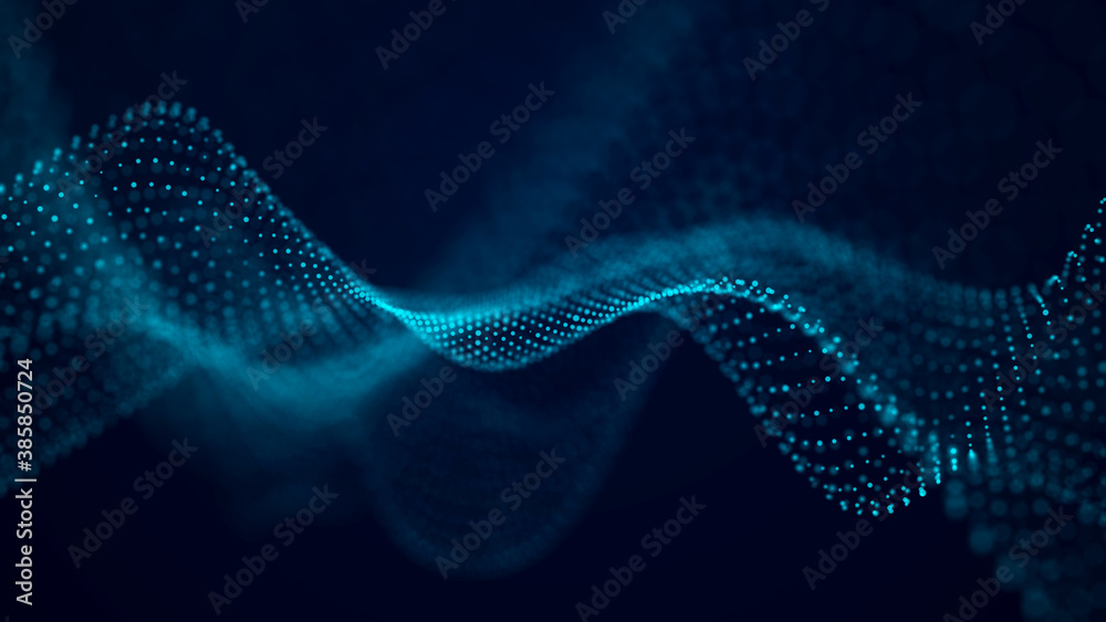 Aufkleber Abstract wave of sound particles. Equalizer for music. Signal transmission. 3d rendering.