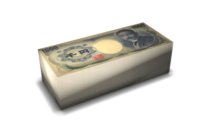 Japan Yen Money Stack on White Background