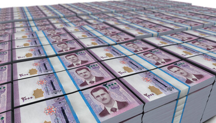 Fototapeta na wymiar 3D Large Stack of Syria Pound Banknote