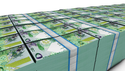 Fototapeta premium 3D Pile of 5 Qatar Riyals Money banknote
