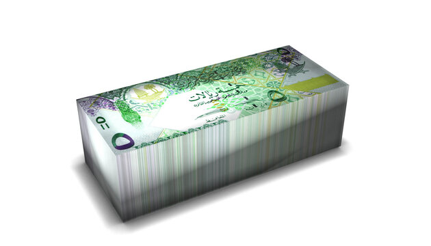 Qatar Riyals Banknotes Money Stack on White Background