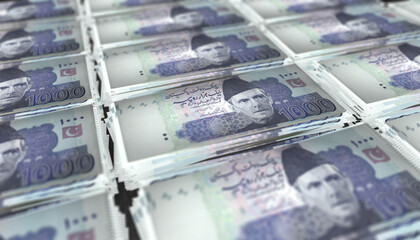 3D Bunch of 1000 Pakistan Rupee Money Banknote