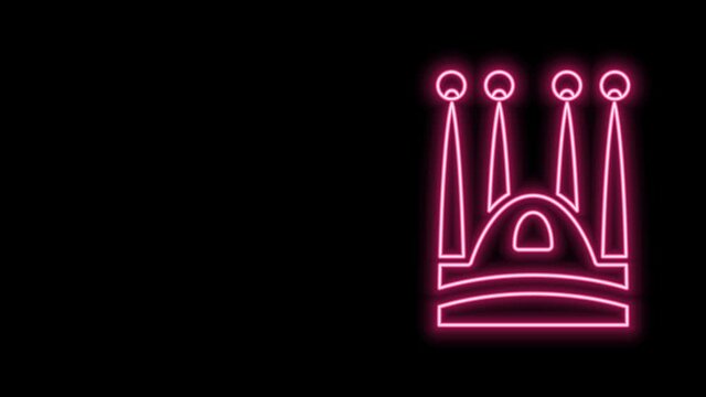 Glowing neon line Sagrada Familia Cathedral at Barcelona, Spain icon isolated on black background. 4K Video motion graphic animation