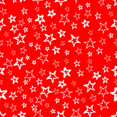 Seamless vector Christmas pattern with white stars on a red background. Good print for wrapping paper and packaging design