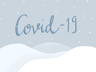 Tekst covid-19 w zimowej scenerii, napis ze śniegiem w tle
