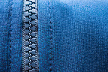 Closeup of a jacket blue zipper  